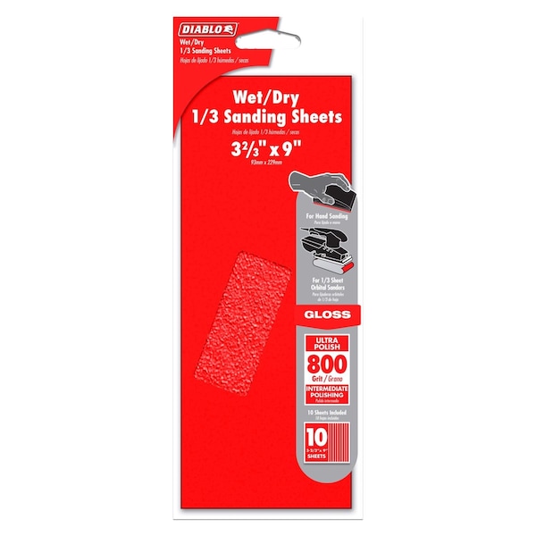 Diablo Diablo 9 in. L X 3-2/3 in. W 800 Grit Silicone Carbide Sanding Sheet 10 pk DCS323800S10W - main